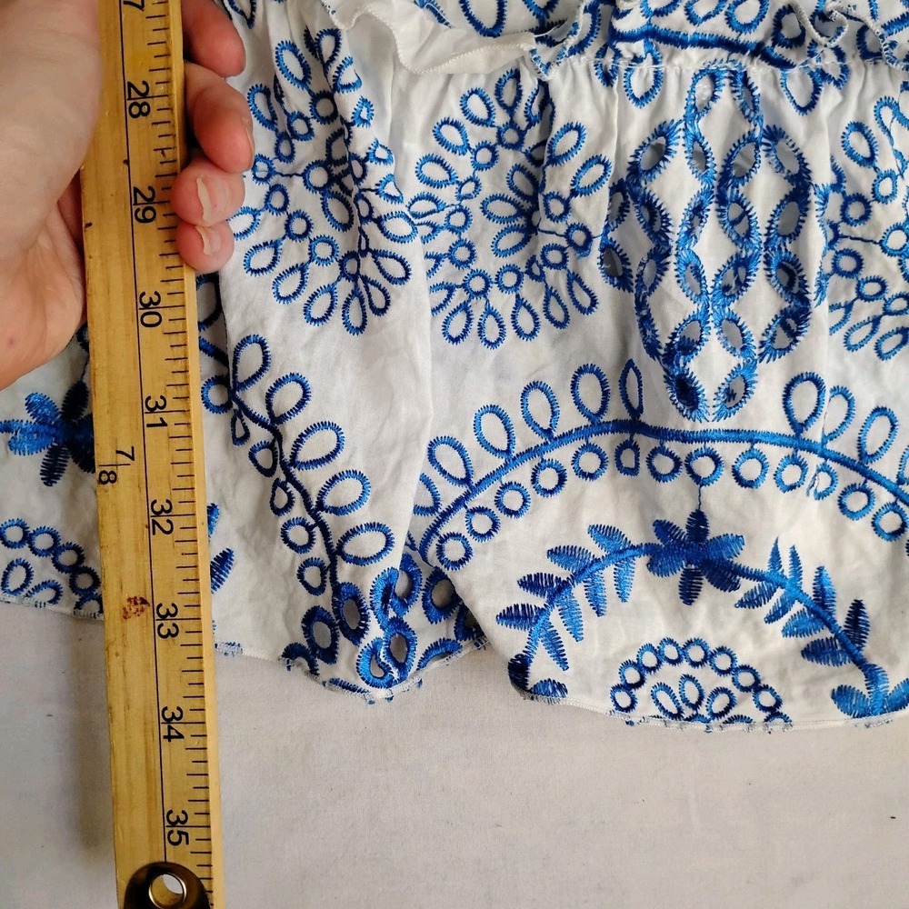Trina Turk Dress Small Kori Ruffled Embroidered Mini Flouce Bow Cottage Boho - Picture 8 of 15